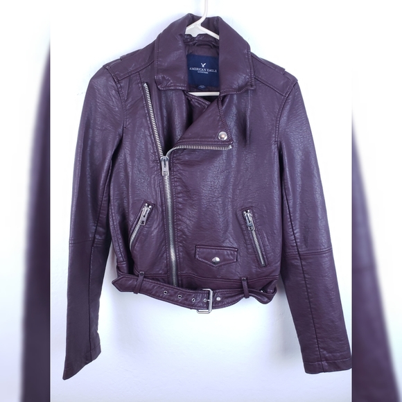 American Eagle Moto Zip Front Jacket Small Maroon - Picture 2 of 9